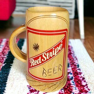 RED STRIPE JAMAICAN MI KRAZY Wooden Carved 6" Mug/Stein